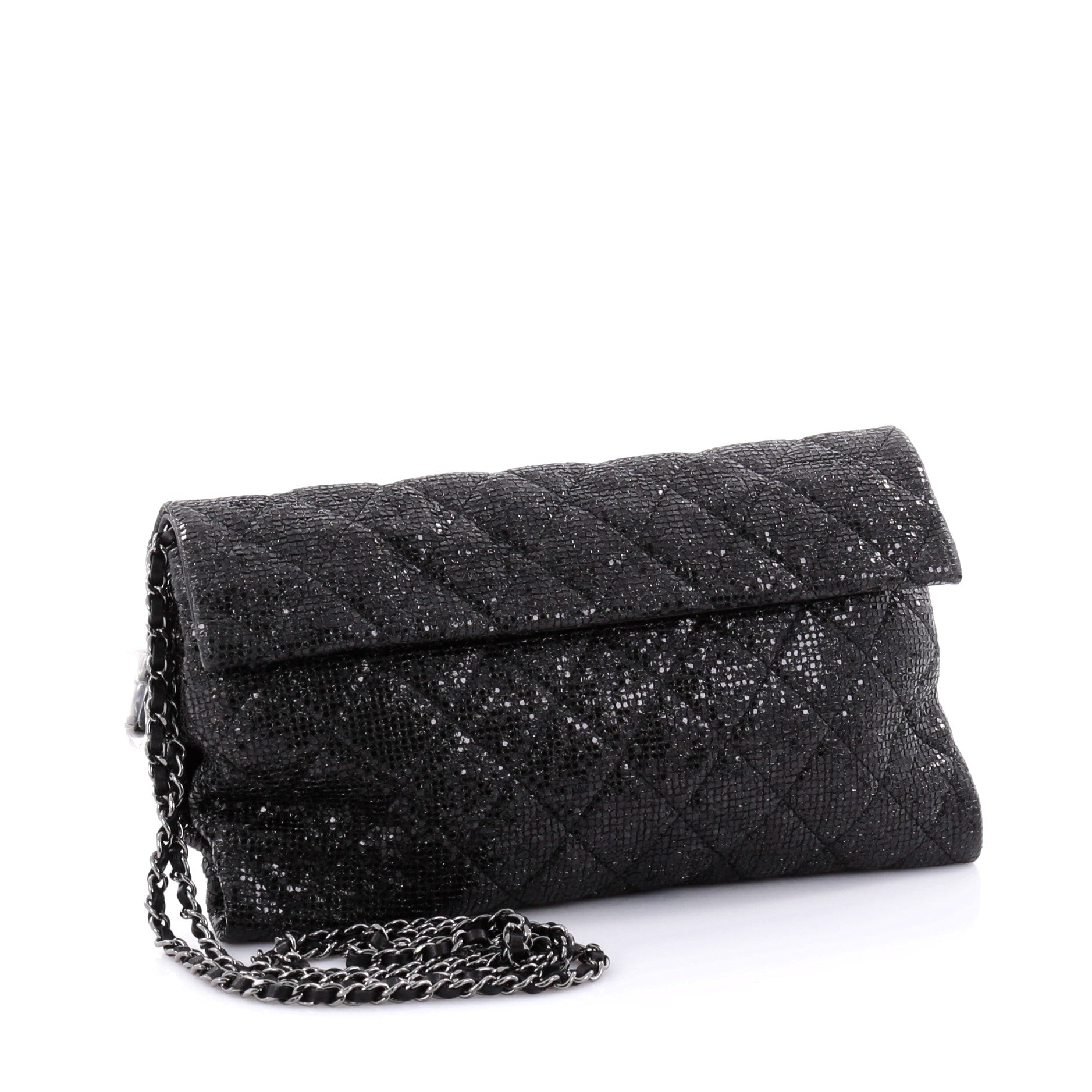 Chain Clutch Glittered Calfskin