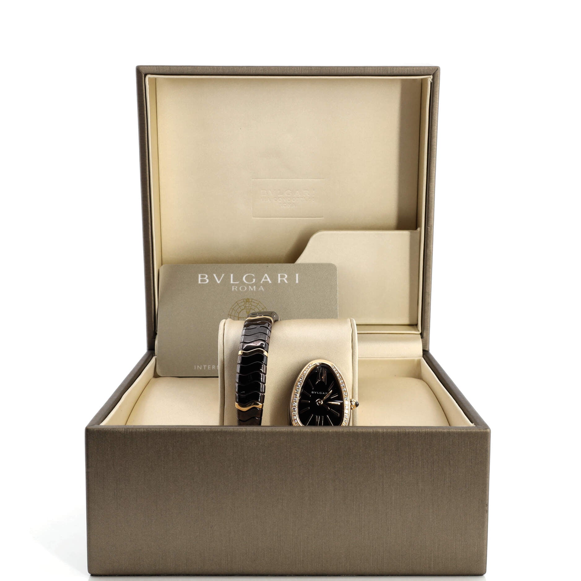 Serpenti Spiga Single Spiral Quartz Watch Ceramic and Rose Gold with Diamond Bezel 23