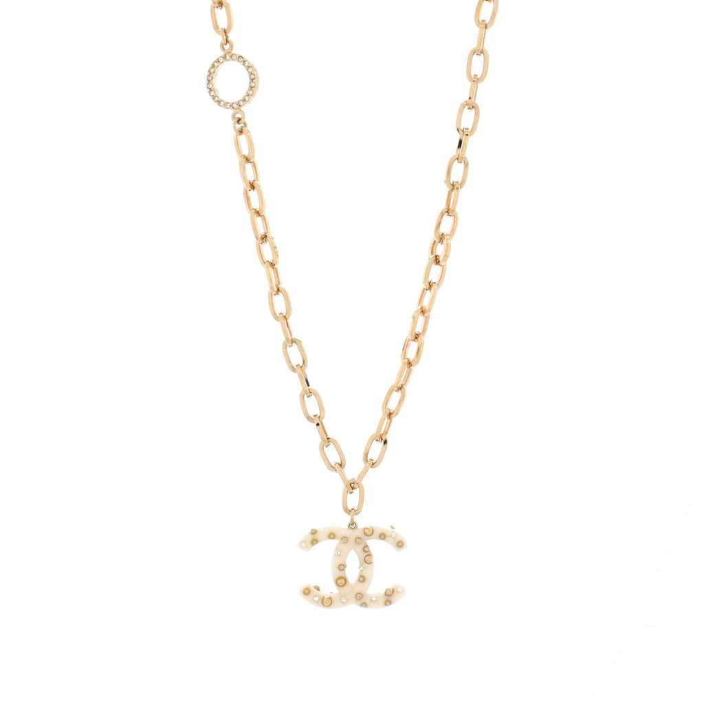 CC Pendant Chain Necklace Metal with Resin and Crystals