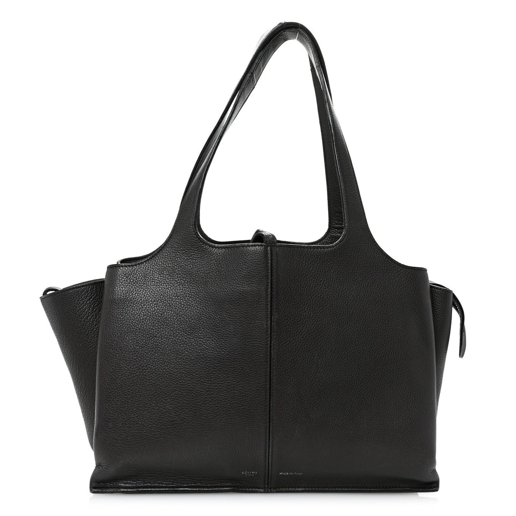 Baby Grained Calfskin Medium Tri-Fold Bag Black