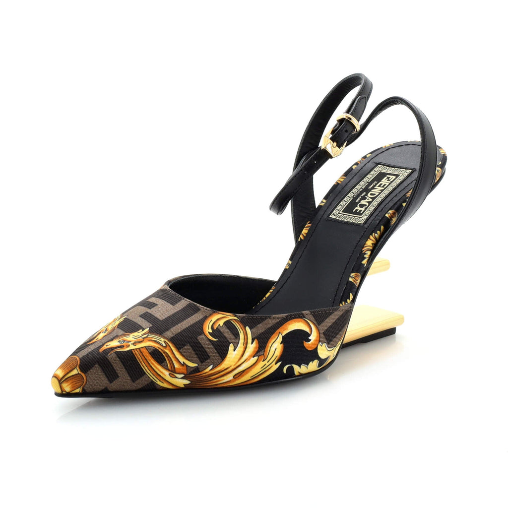 x Versace Fendace Slingback Pumps Printed Zucca Silk