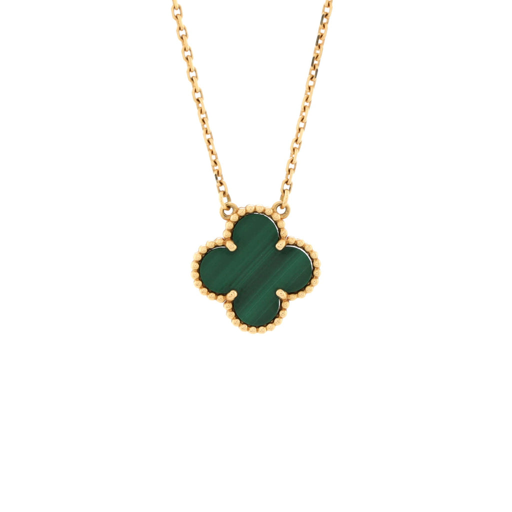 Vintage Alhambra Pendant Necklace 18K Yellow Gold and Malachite