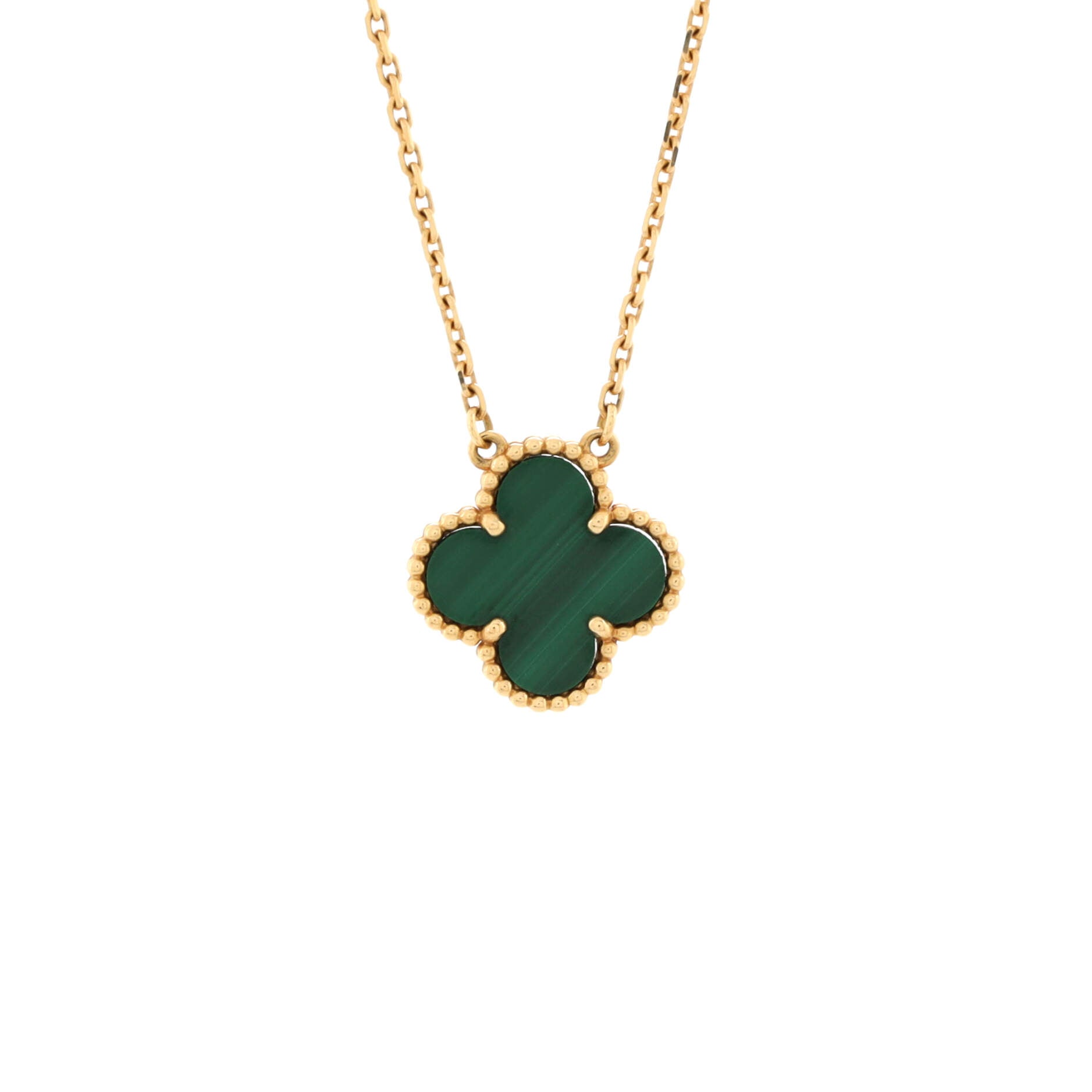 Vintage Alhambra Pendant Necklace 18K Yellow Gold and Malachite