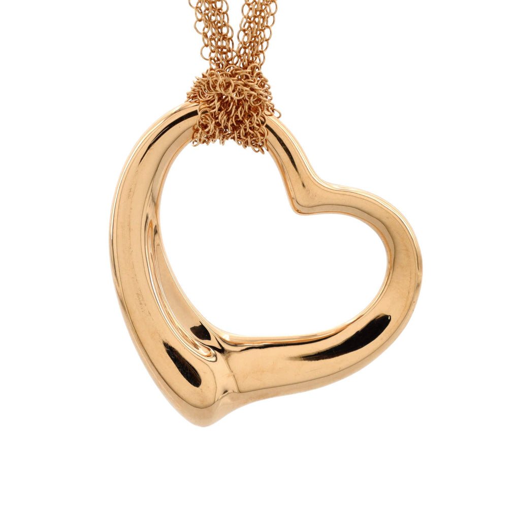 Elsa Peretti Open Heart Mesh Pendant Necklace 18K Rose Gold 36mm