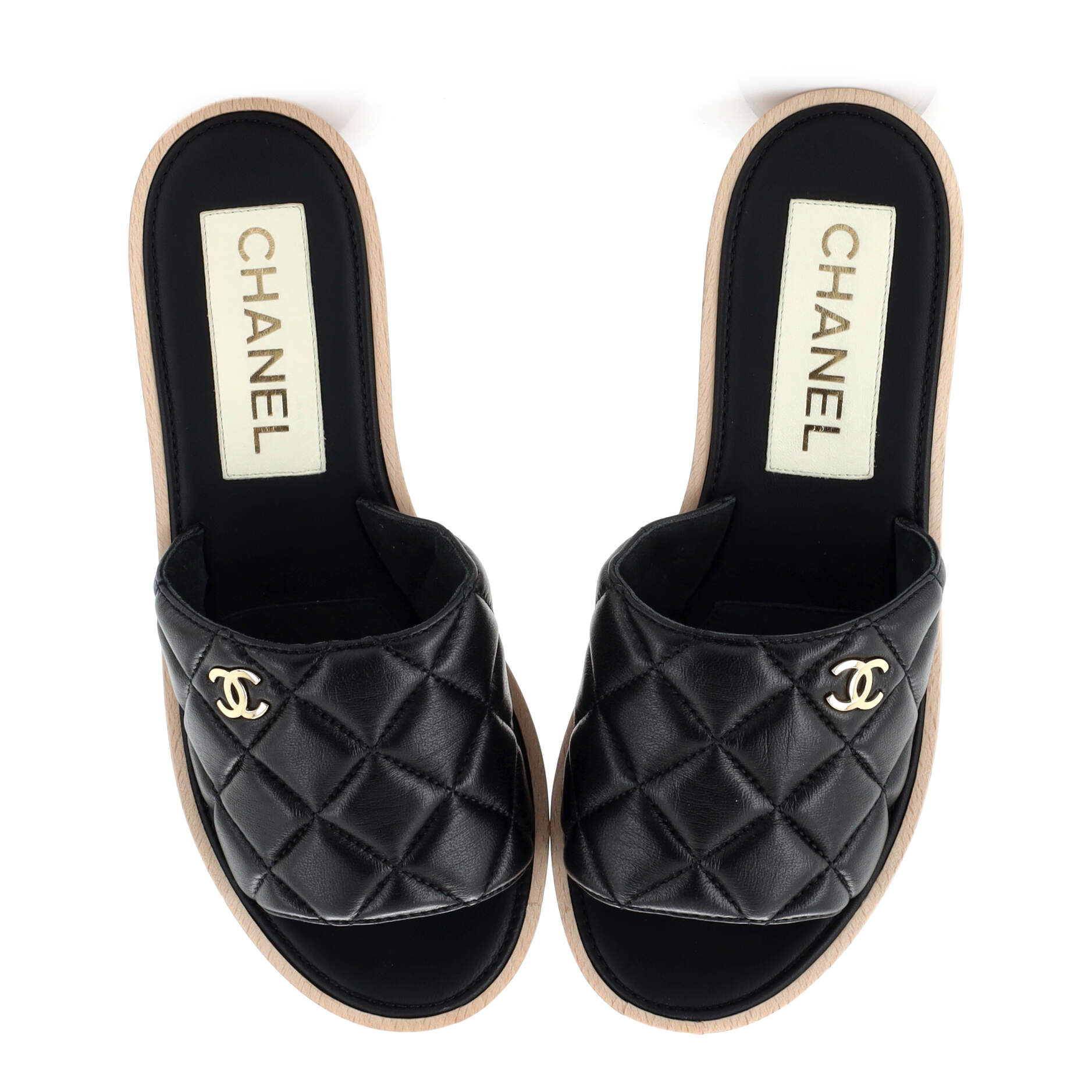 Women's Open Toe Platform Sandals Quilted Leather and Wood