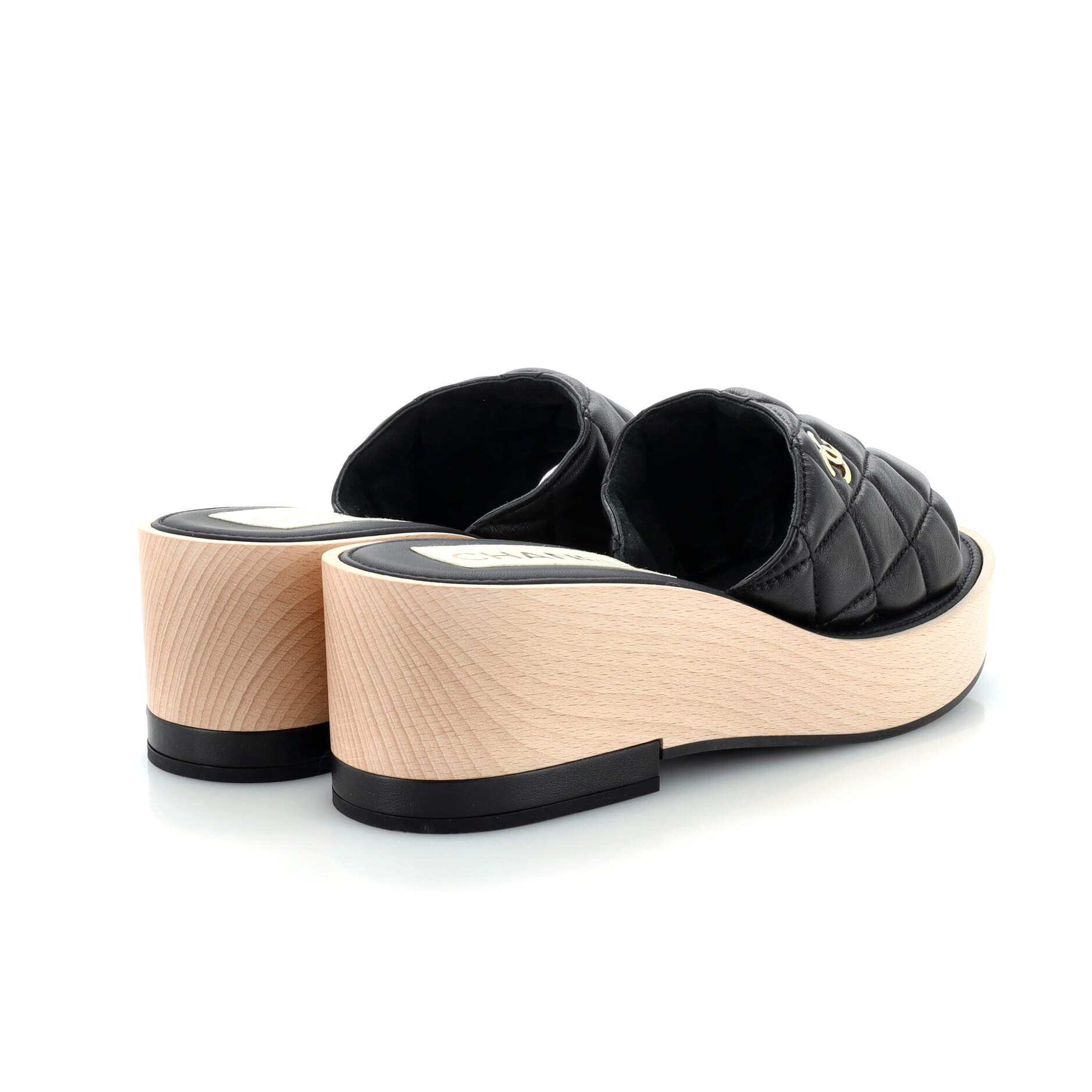 Women's Open Toe Platform Sandals Quilted Leather and Wood