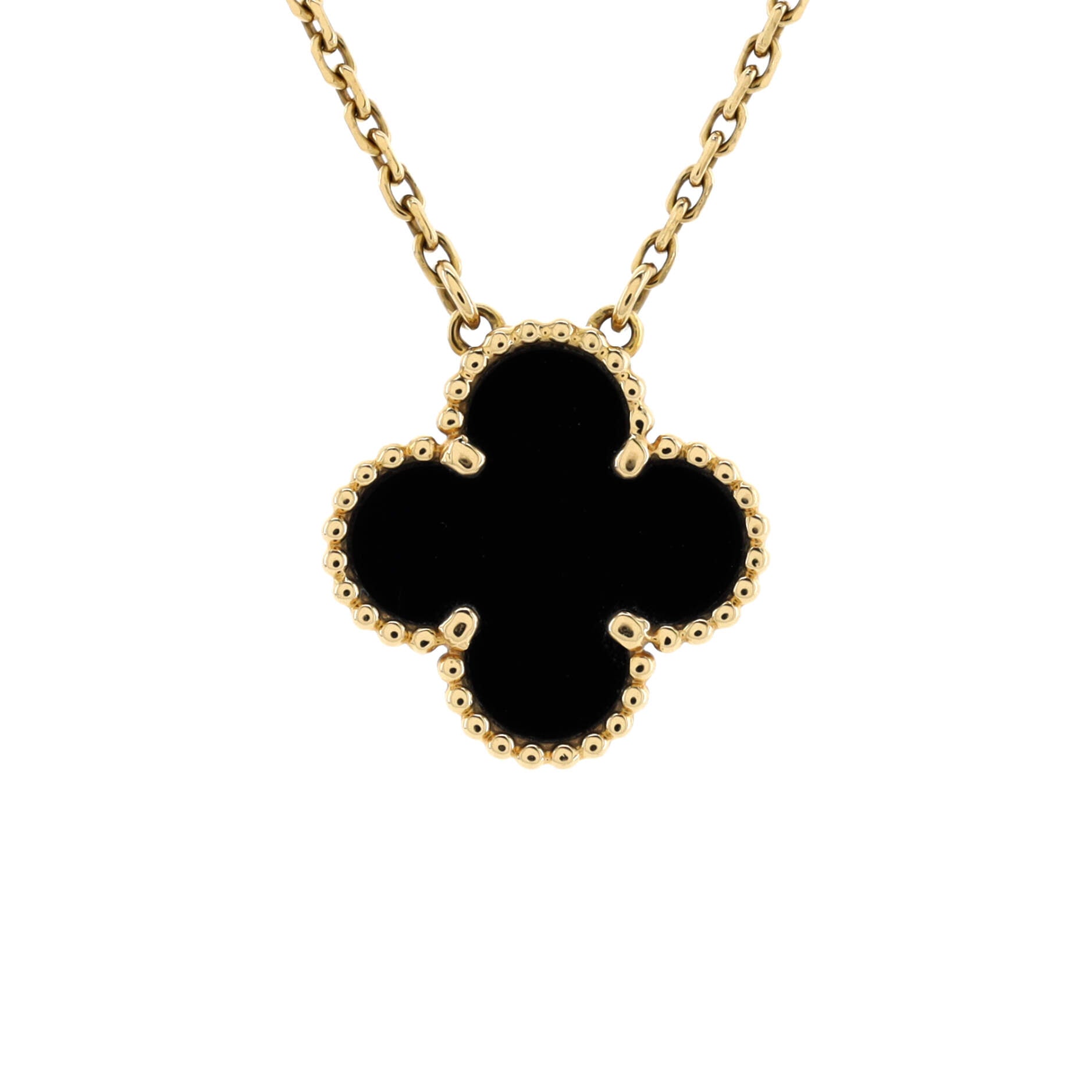 Vintage Alhambra Pendant Necklace 18K Yellow Gold and Onyx