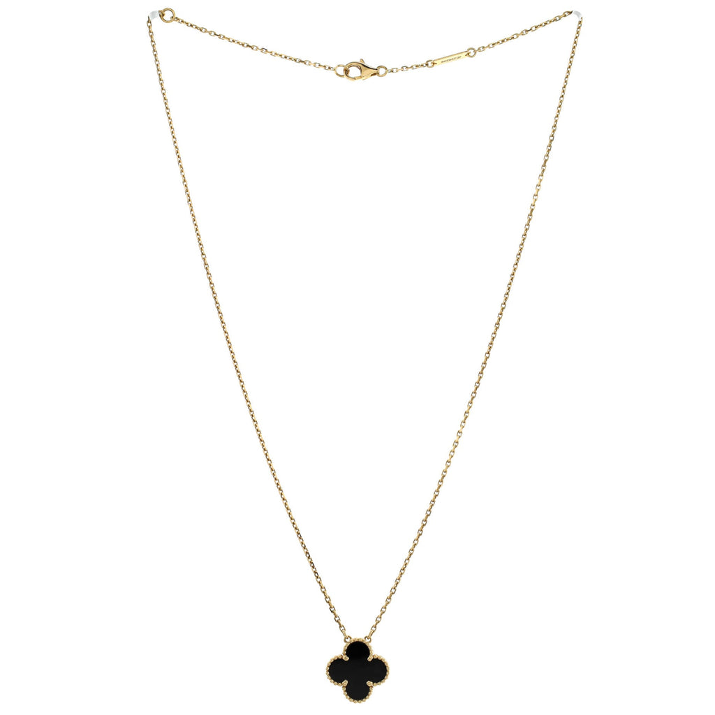 Vintage Alhambra Pendant Necklace 18K Yellow Gold and Onyx