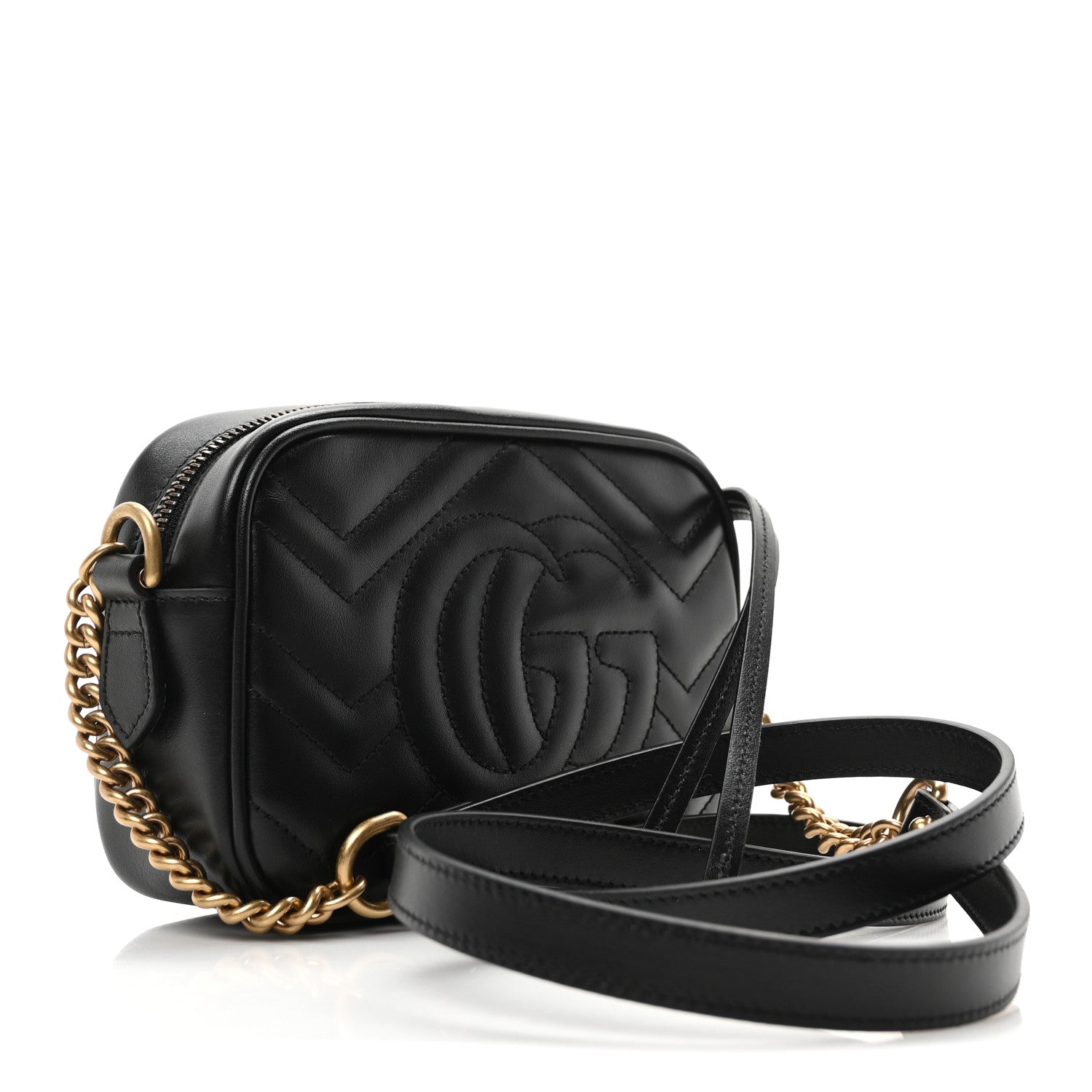 Calfskin Matelasse Mini GG Marmont Chain Shoulder Bag Black