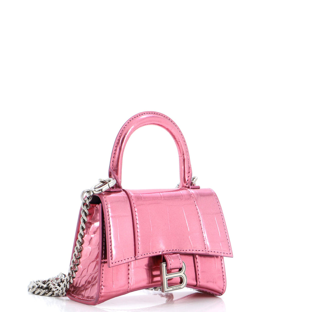 Hourglass Chain Top Handle Bag Crocodile Embossed Leather Mini