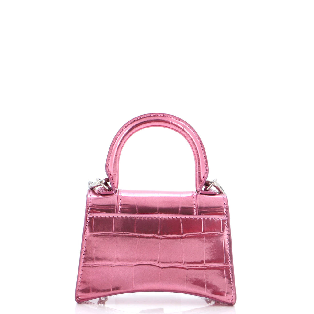 Hourglass Chain Top Handle Bag Crocodile Embossed Leather Mini