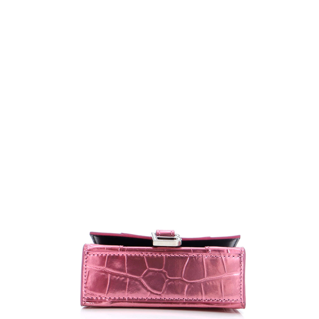 Hourglass Chain Top Handle Bag Crocodile Embossed Leather Mini