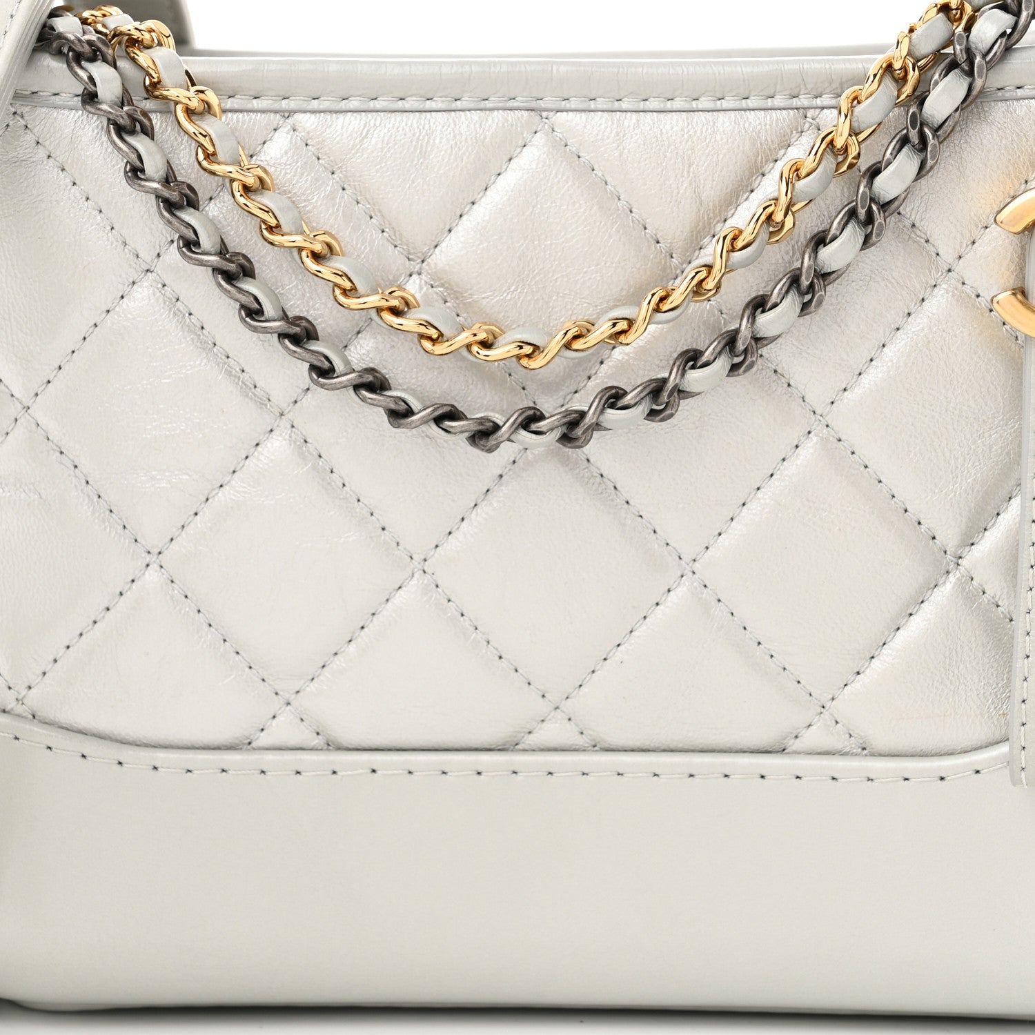 Metallic Aged Calfskin Quilted Small Gabrielle Hobo Light Silver