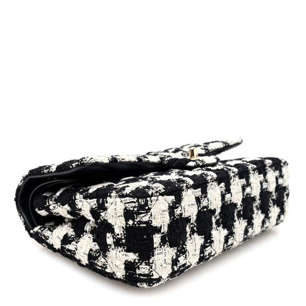 Tweed Quilted Medium Double Flap Black Ecru White