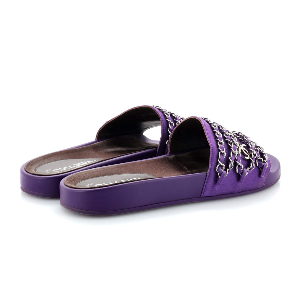 Women's CC Chain Slide Sandals Fabric and Metal