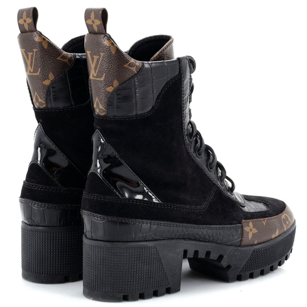 Women's Laureate Platform Desert Boots Suede with Monogram Canvas and Crocodile Embossed Patent