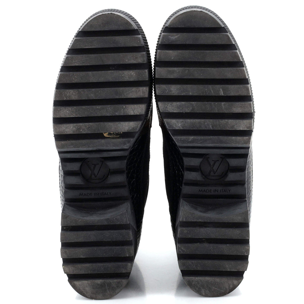 Women's Laureate Platform Desert Boots Suede with Monogram Canvas and Crocodile Embossed Patent