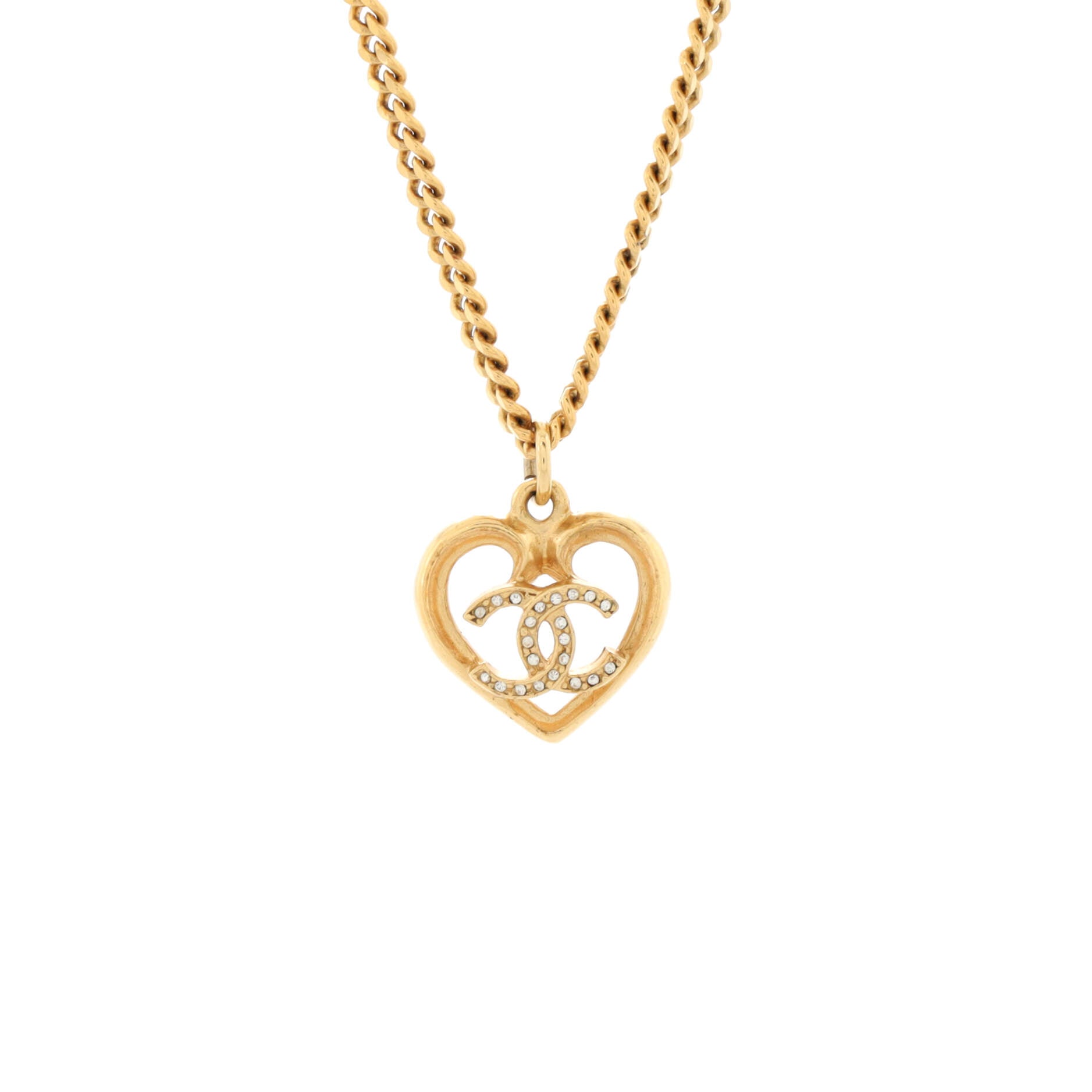 CC Heart Pendant Necklace Metal with Crystals