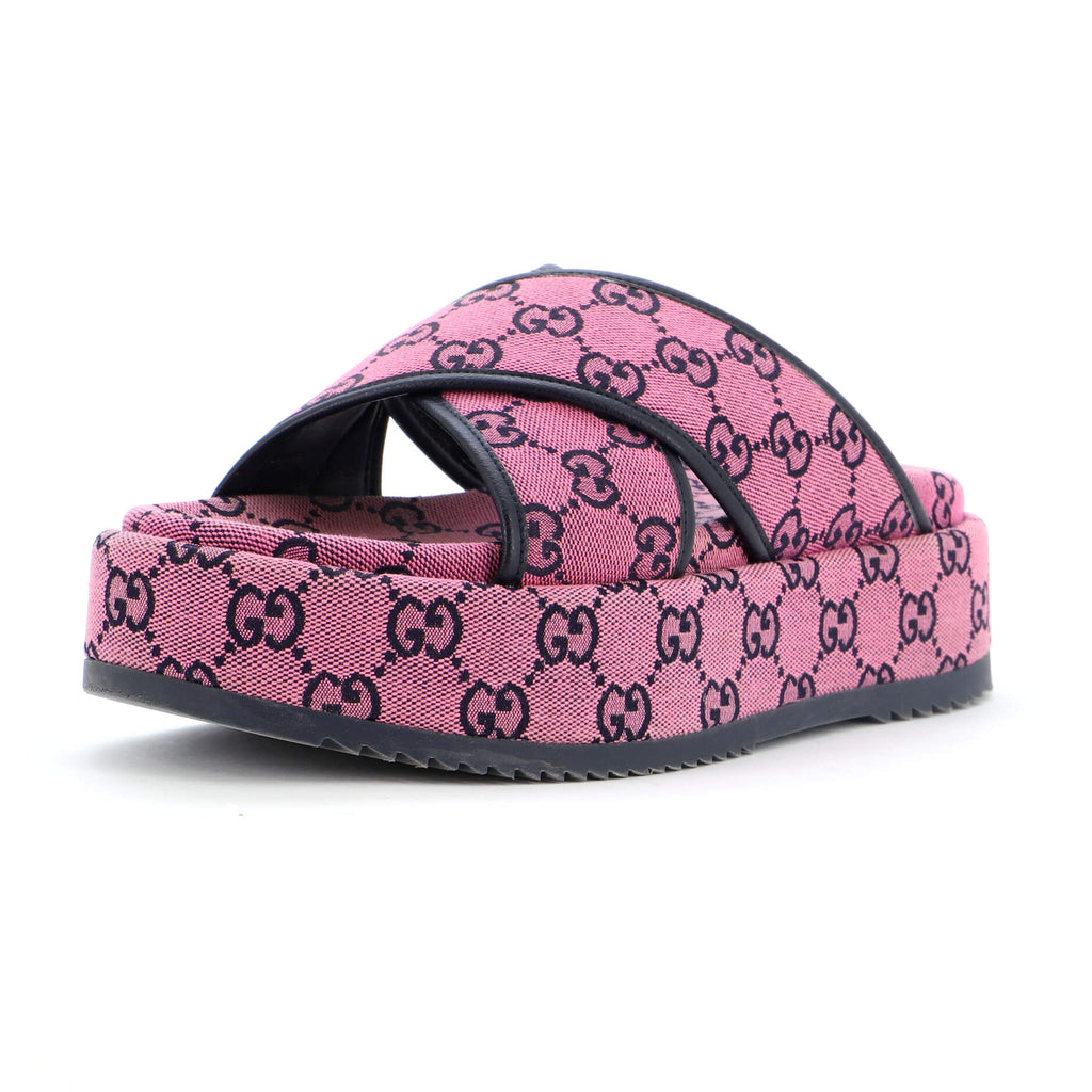 Women's Criss Cross Platform Slide Sandals GG Canvas