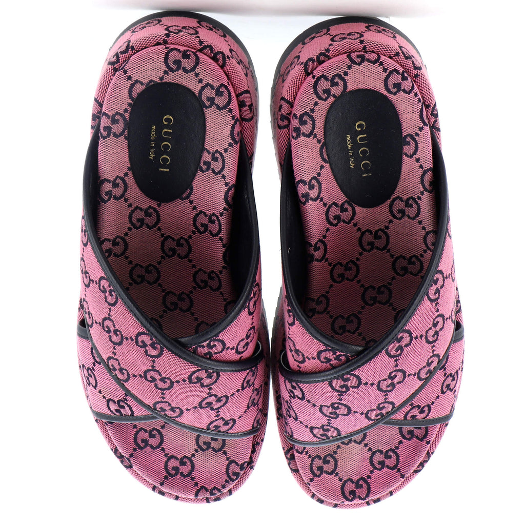 Women's Criss Cross Platform Slide Sandals GG Canvas