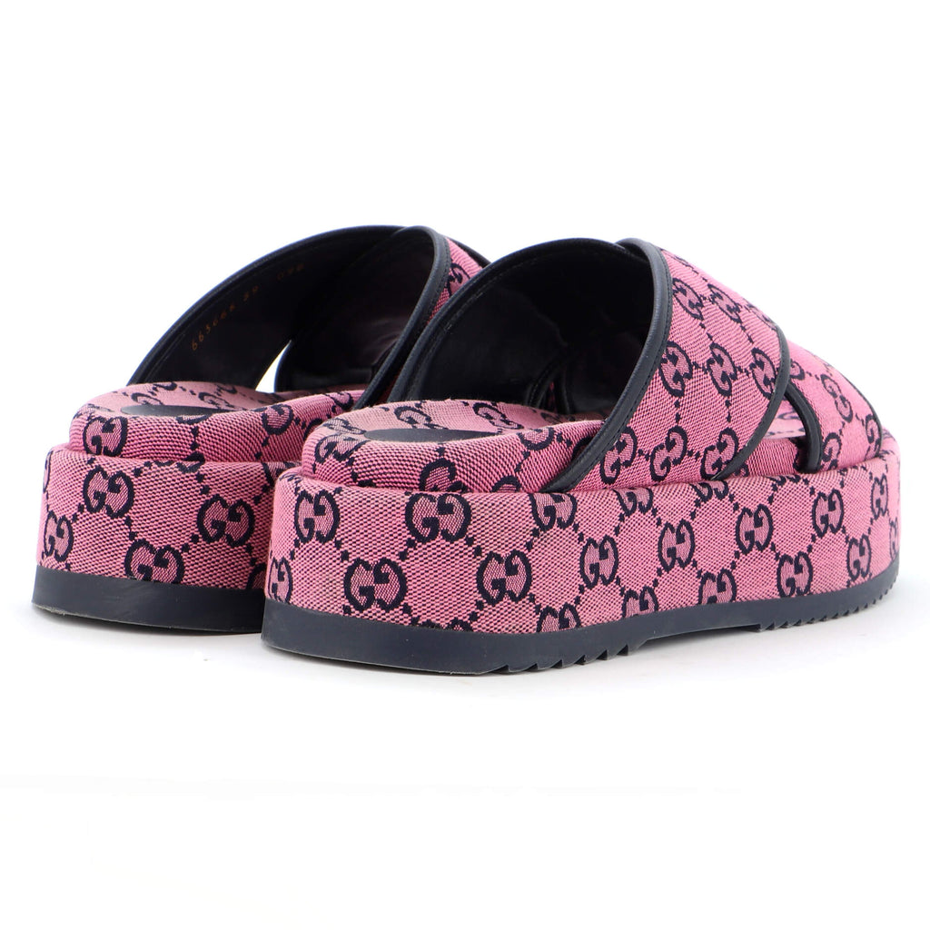 Women's Criss Cross Platform Slide Sandals GG Canvas