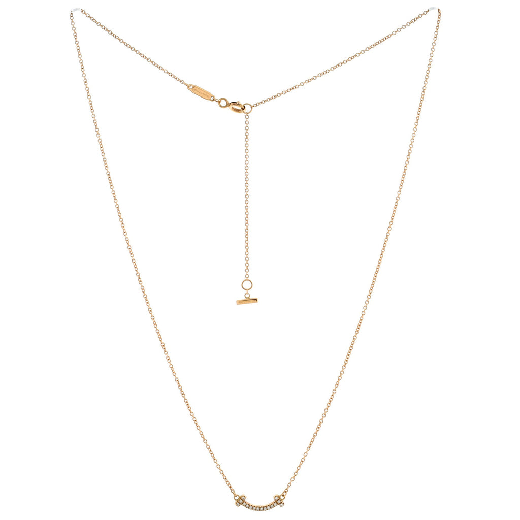 T Smile Pendant Necklace 18K Rose Gold with Diamonds Mini