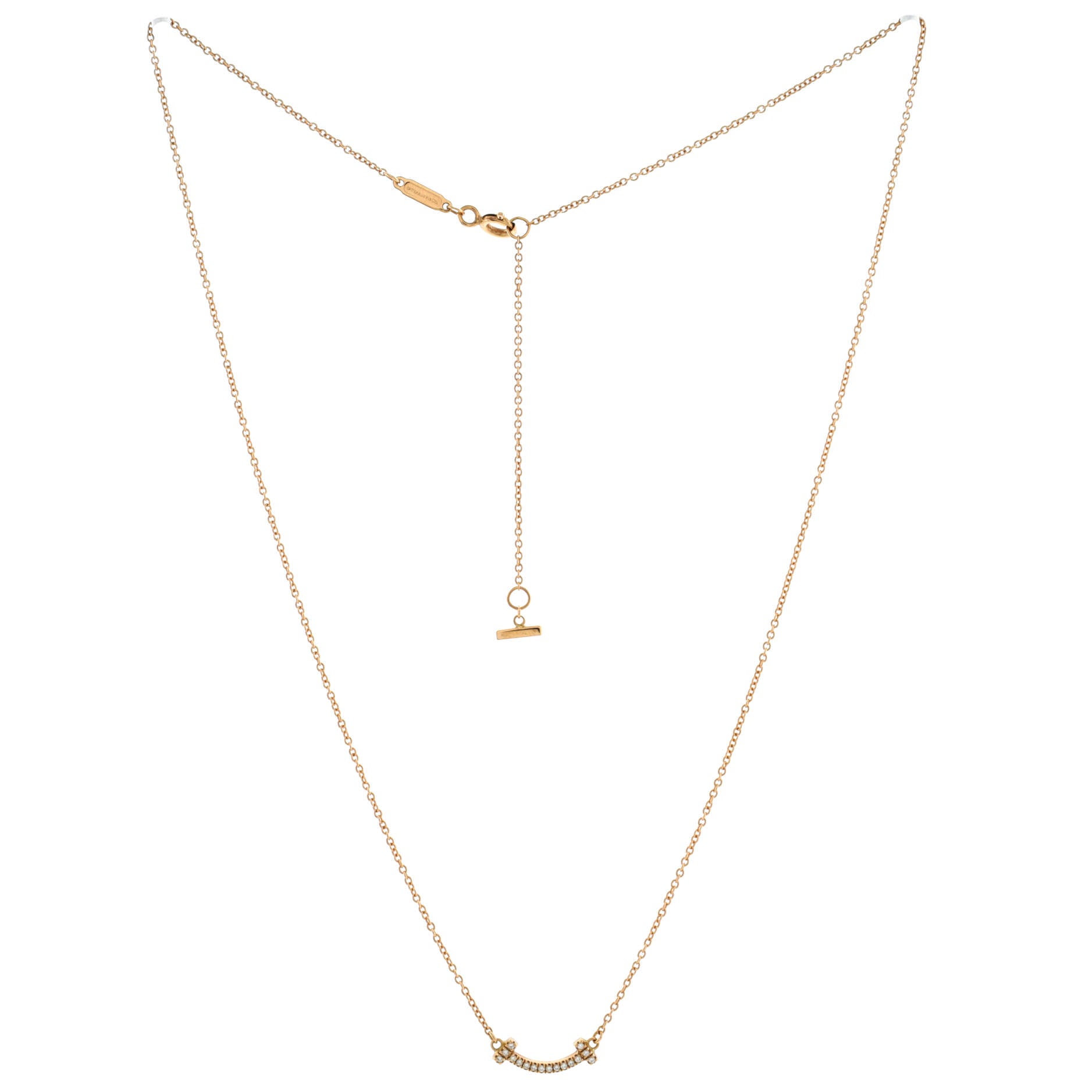 T Smile Pendant Necklace 18K Rose Gold with Diamonds Mini