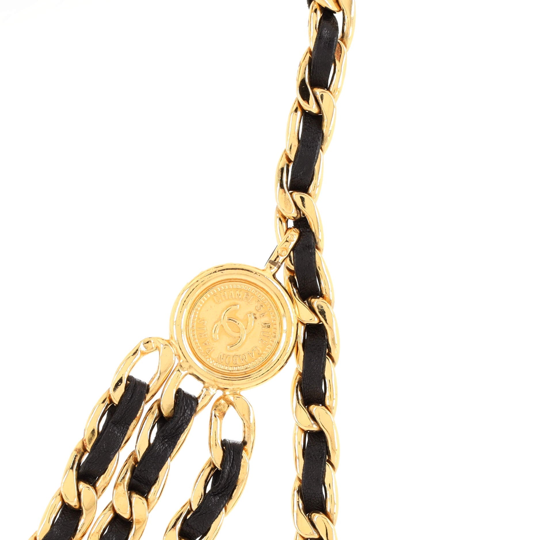 Vintage Multi-Chain Medallion Belt Metal and Leather 85
