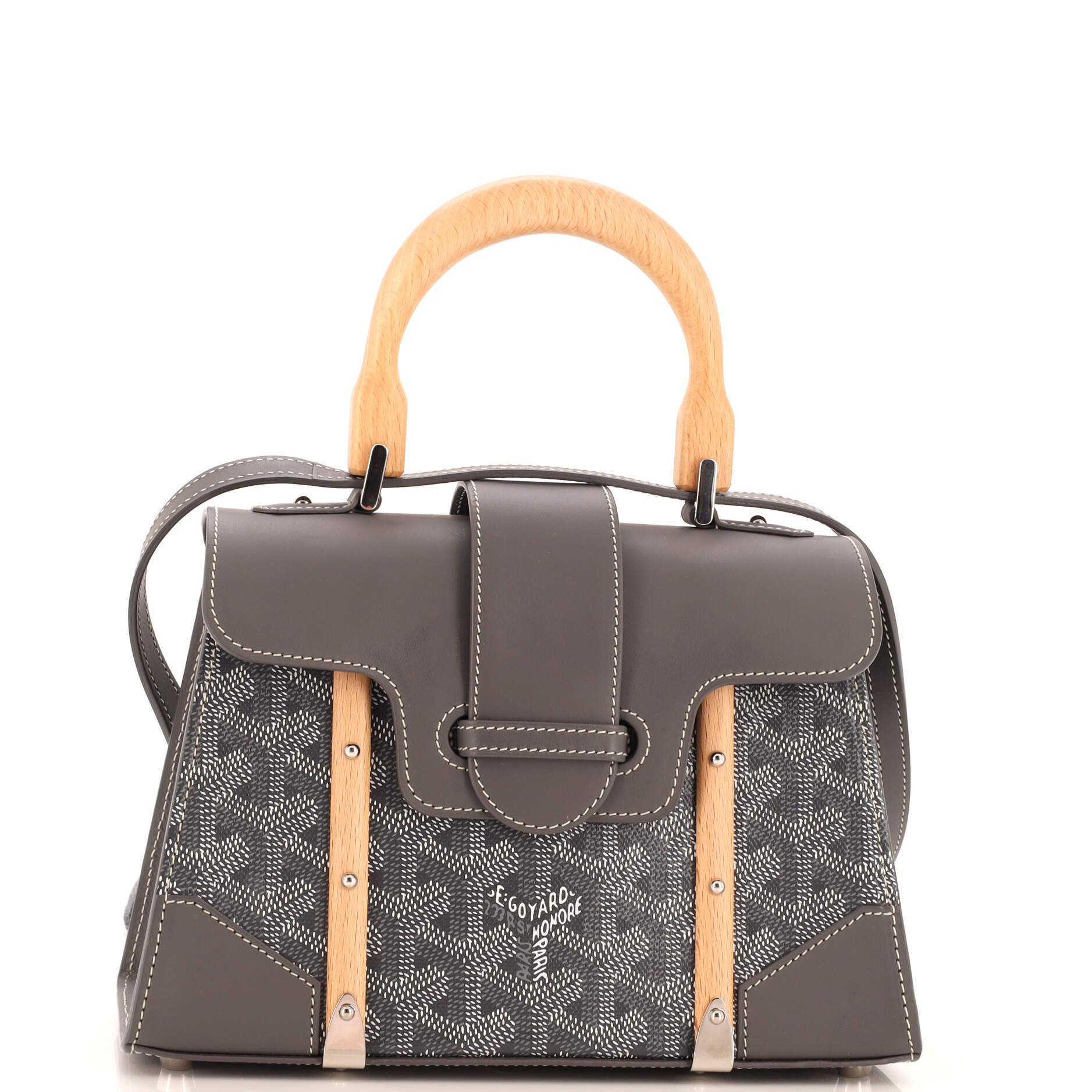 Structured Saigon Top Handle Bag Coated Canvas with Leather Mini