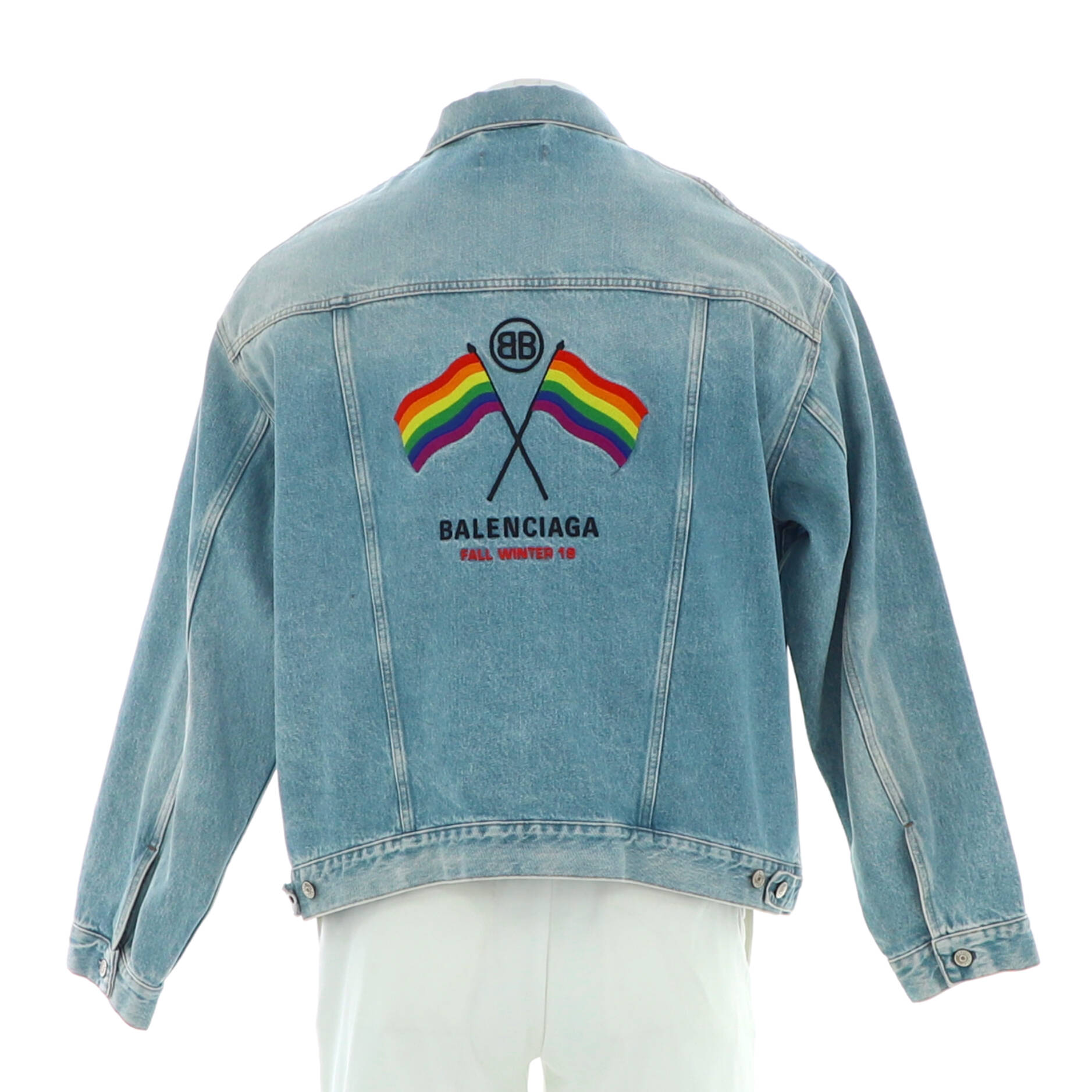 Logo Patch Oversized Jacket Embroidered Distressed Denim