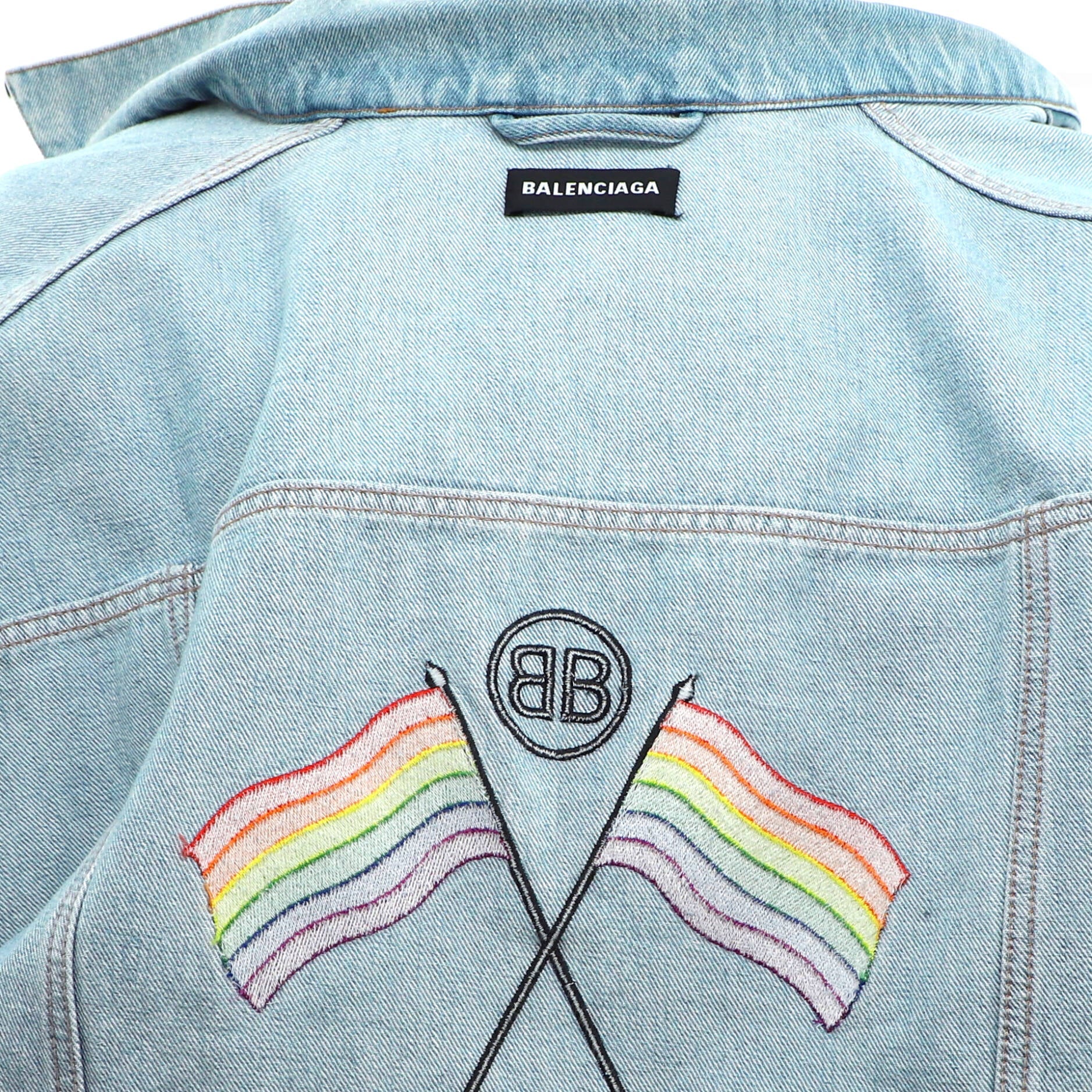 Logo Patch Oversized Jacket Embroidered Distressed Denim