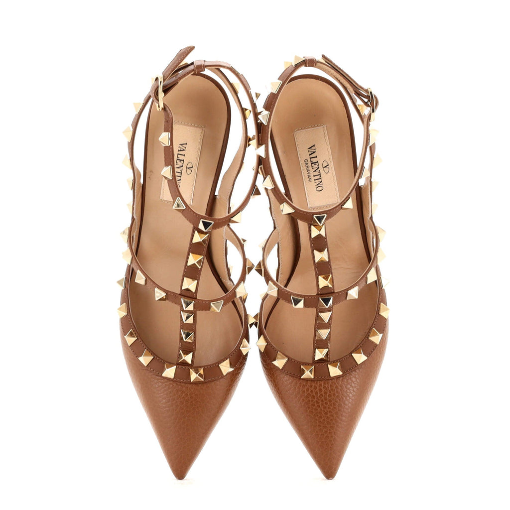 Women's Rockstud Ankle Strap Pumps Leather 100