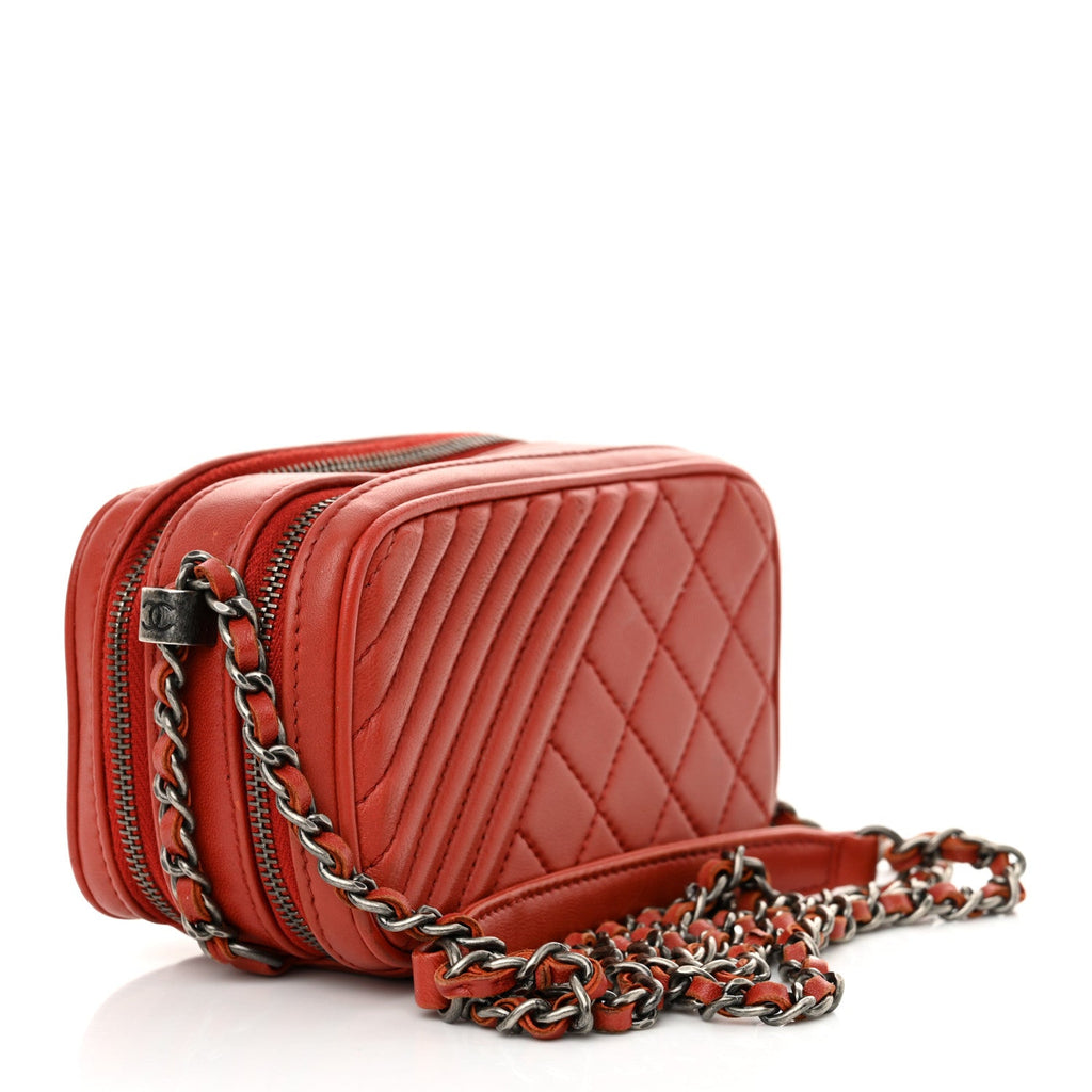 Lambskin Quilted Mini Coco Boy Camera Case Red