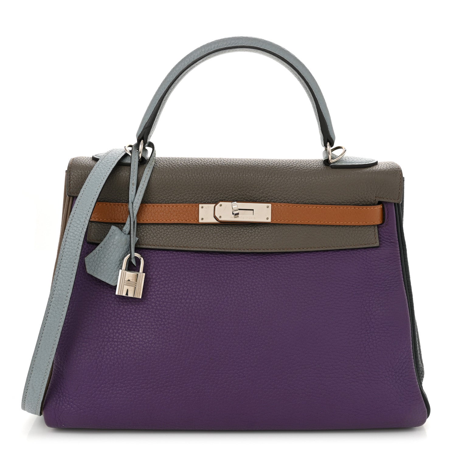 Taurillon Clemence Arlequin Kelly Retourne 32 Ultraviolet Etain Bleu Lin Bleu Orage Gold