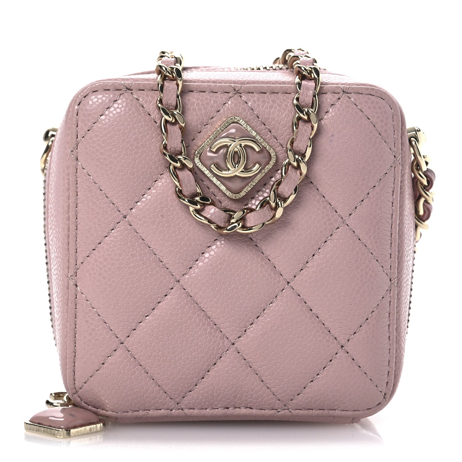 Caviar Quilted Clutch With Chain Light Pink