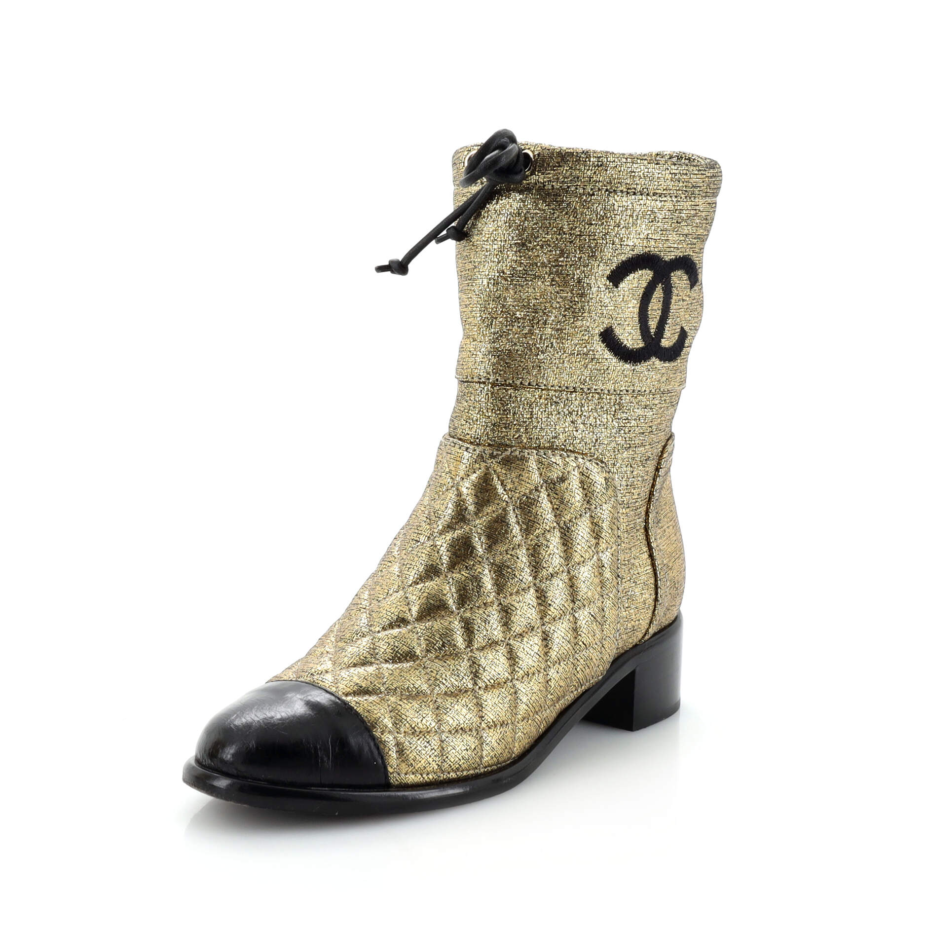Women's Drawstring CC Ankle Boots Quilted Crumpled Calfskin