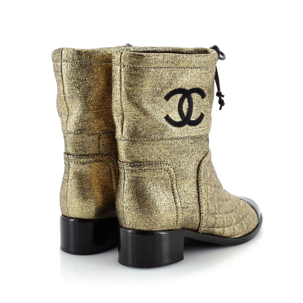 Women's Drawstring CC Ankle Boots Quilted Crumpled Calfskin