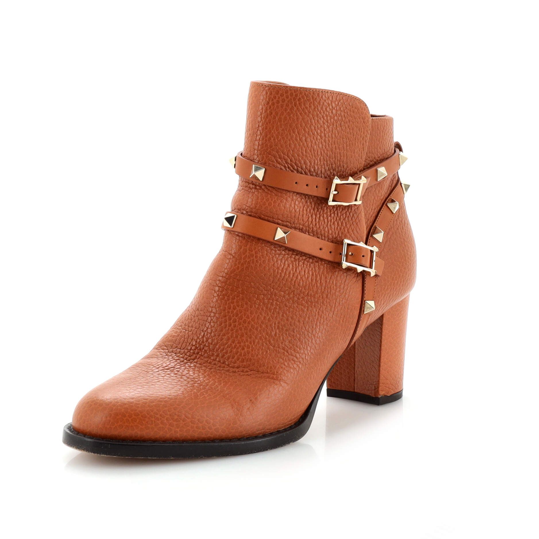Women's Rockstud Buckle Block Heel Ankle Boots Leather