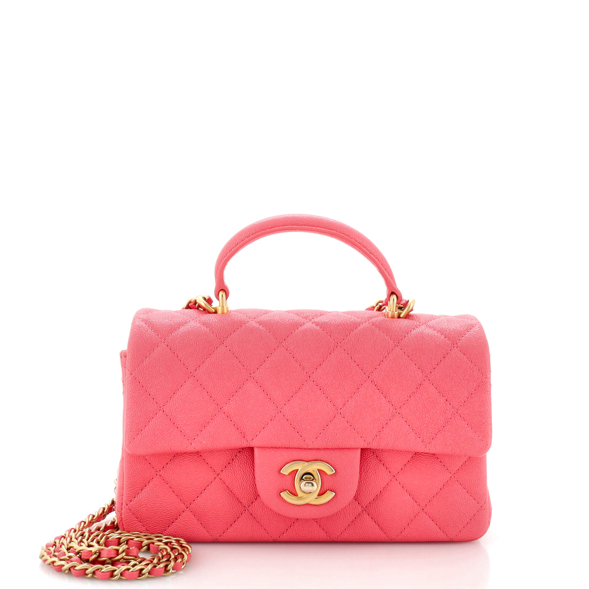 Classic Single Flap Top Handle Bag Quilted Caviar Mini