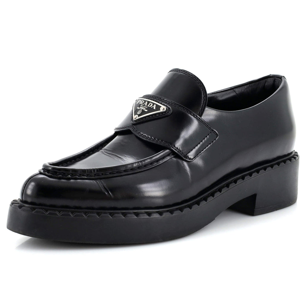 Women's Triangle Logo Loafers Spazzolato Leather