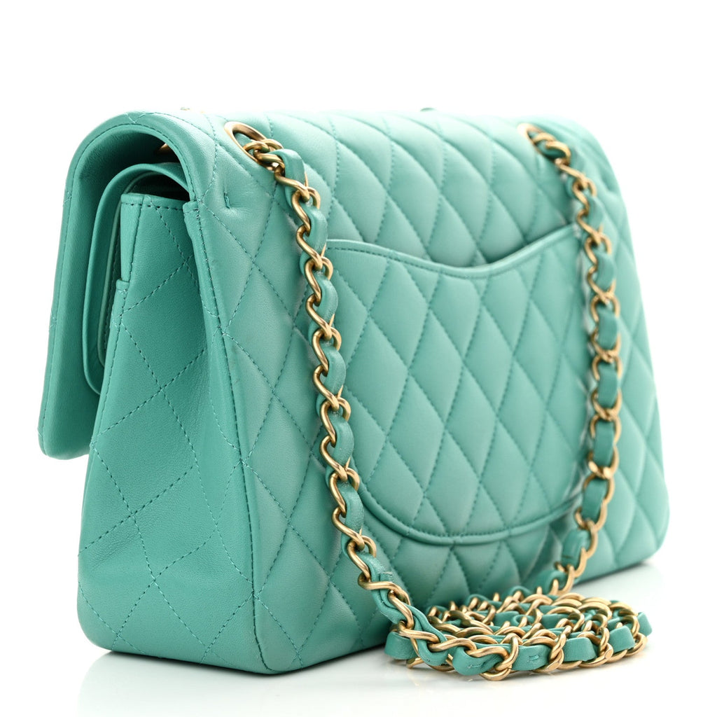 Lambskin Quilted Medium Double Flap Green