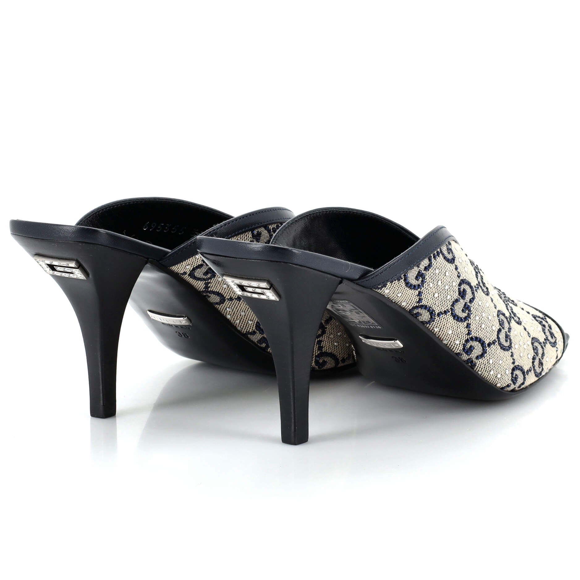 Women's Heeled Mule Sandals Crystal GG Embellished Canvas