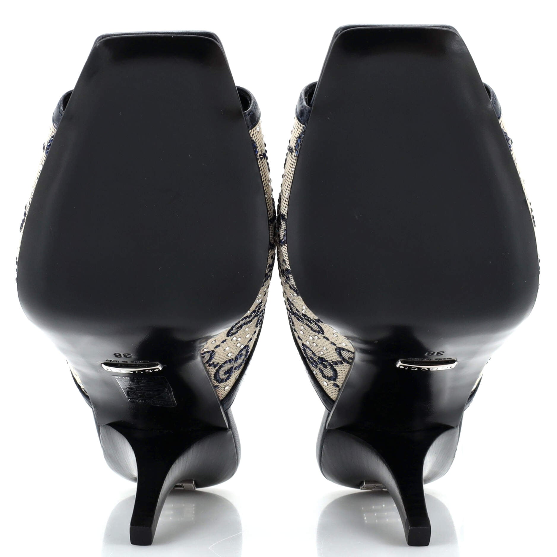 Women's Heeled Mule Sandals Crystal GG Embellished Canvas