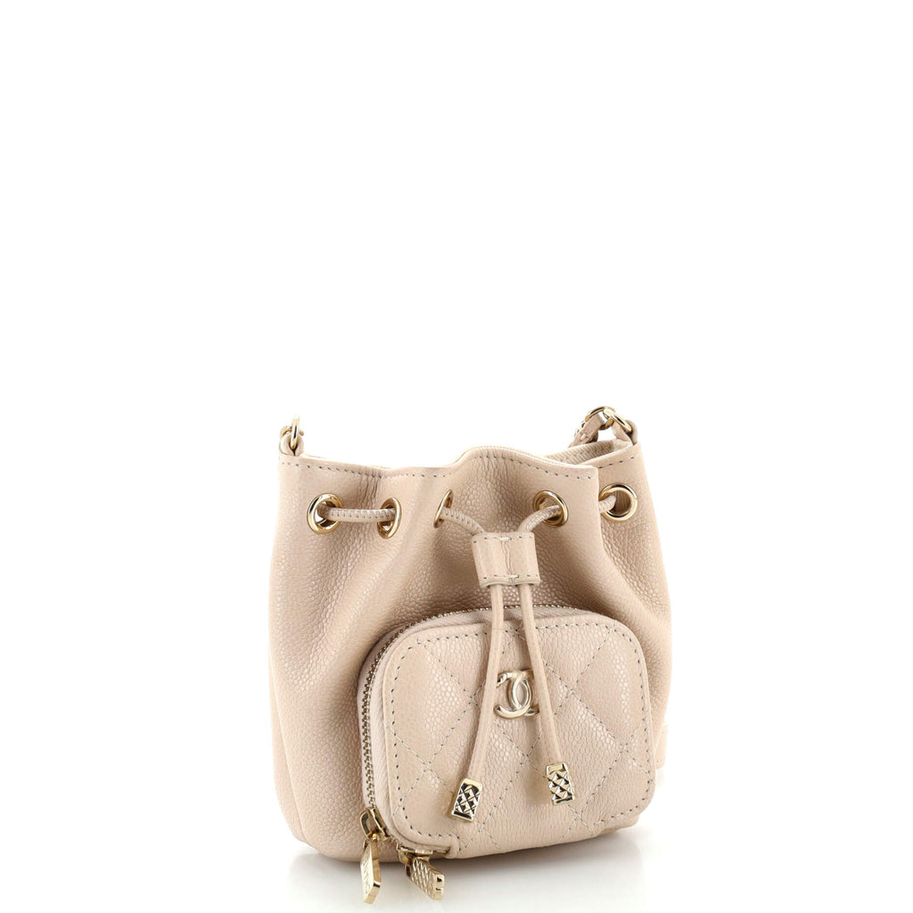 Business Affinity Drawstring Bucket Bag Quilted Caviar Mini