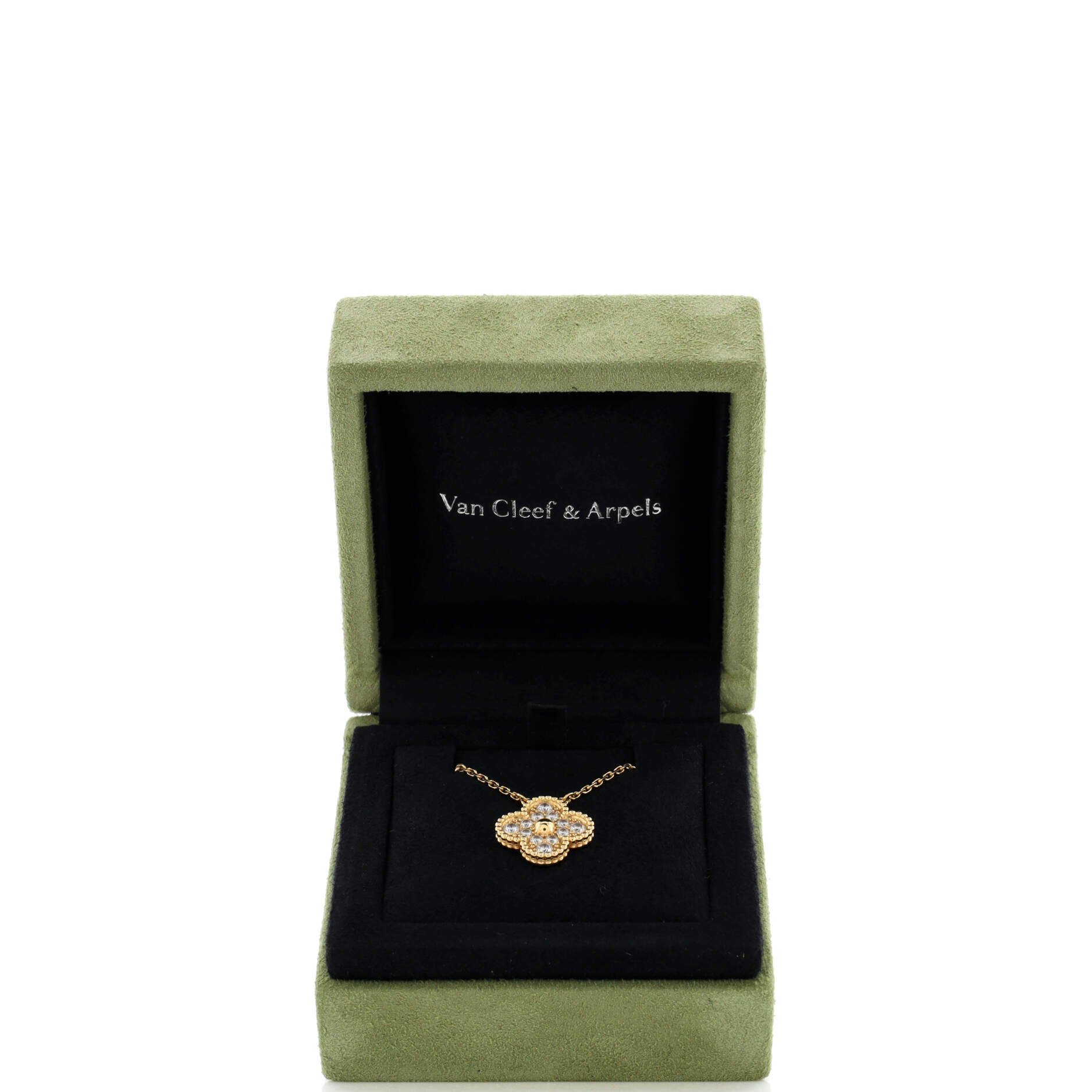 Vintage Alhambra Pendant Necklace 18K Yellow Gold and Diamonds