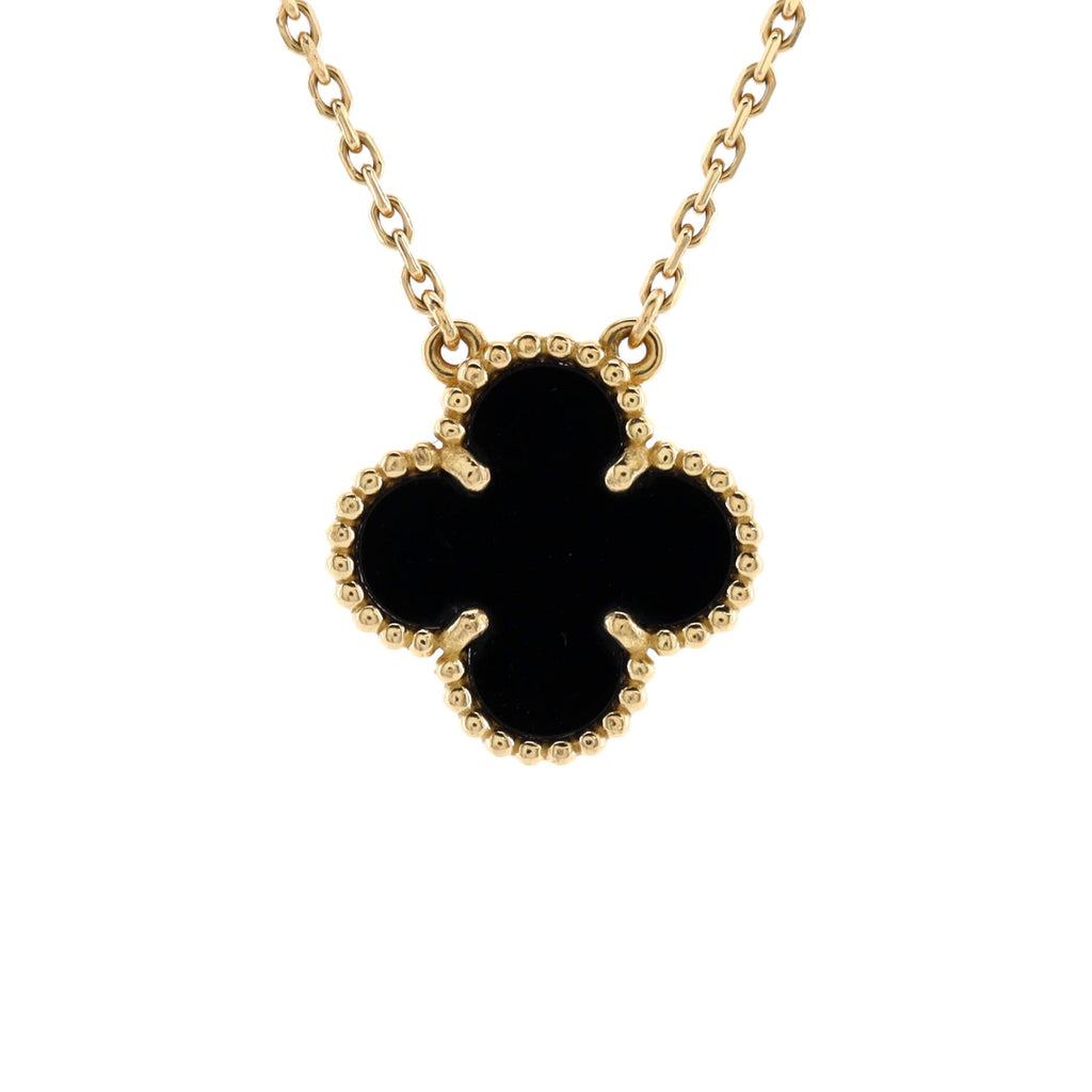 Vintage Alhambra Pendant Necklace 18K Yellow Gold and Onyx
