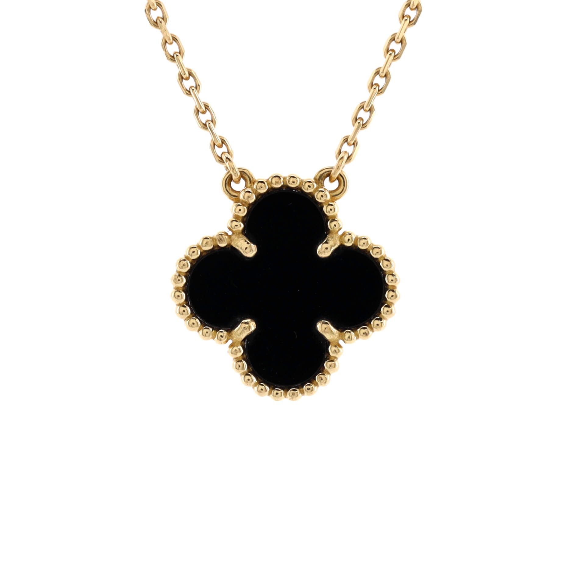 Vintage Alhambra Pendant Necklace 18K Yellow Gold and Onyx