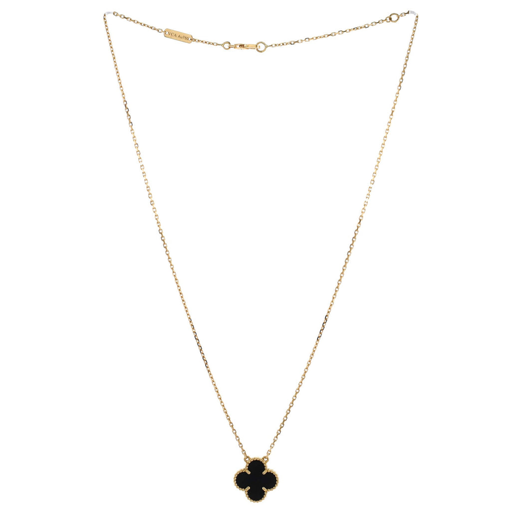 Vintage Alhambra Pendant Necklace 18K Yellow Gold and Onyx