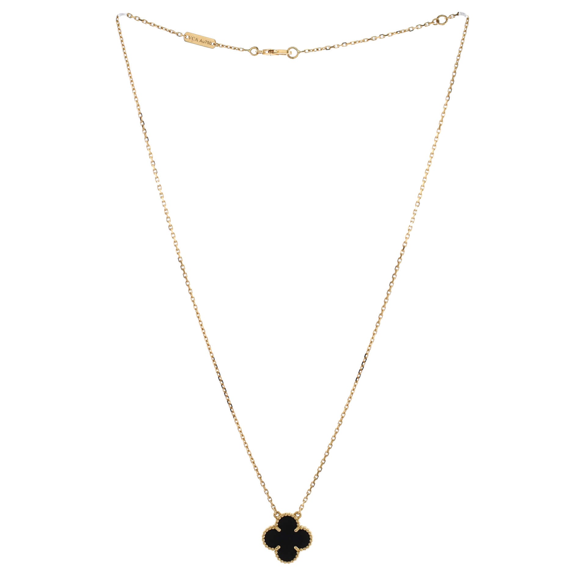 Vintage Alhambra Pendant Necklace 18K Yellow Gold and Onyx