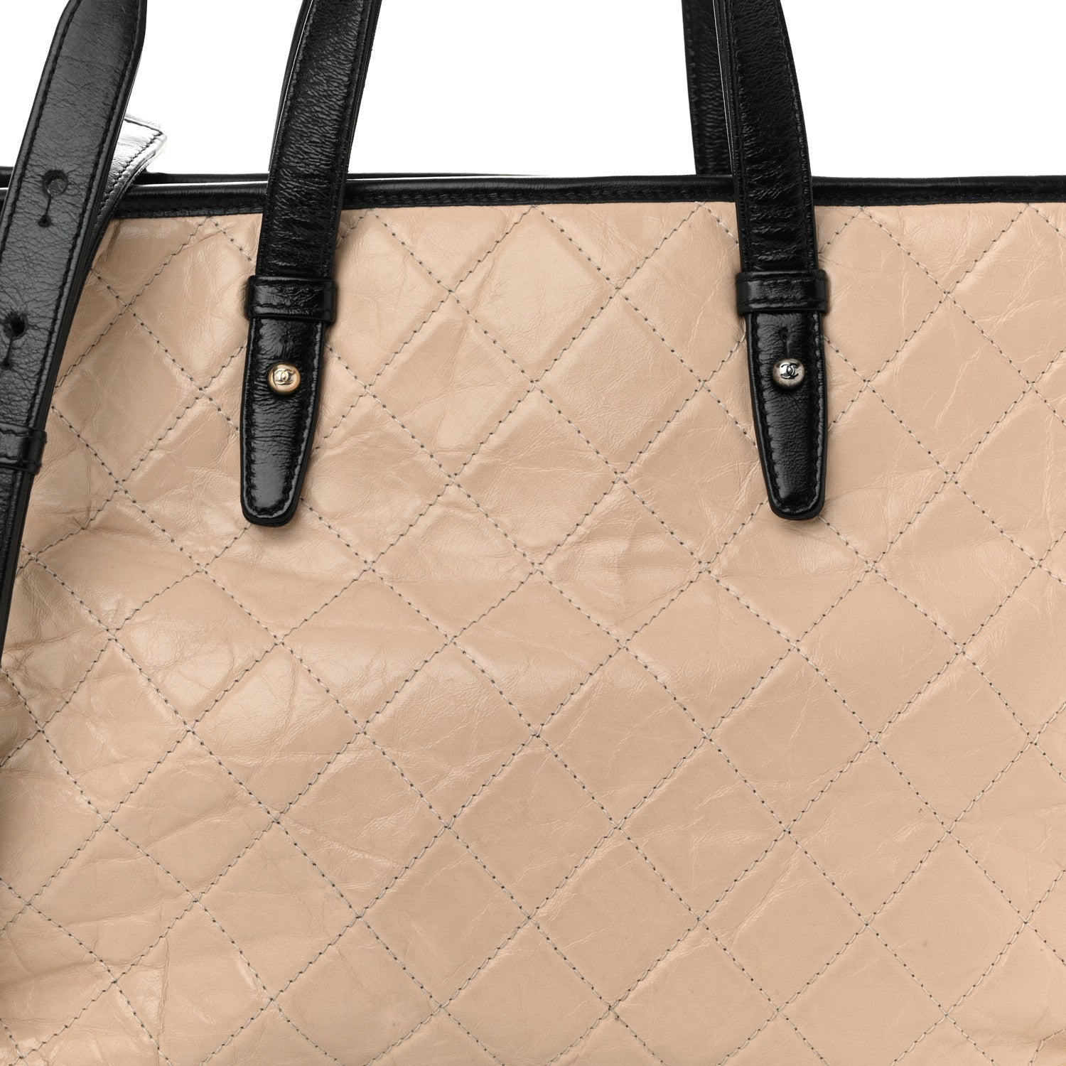 Aged Calfskin Quilted Large Gabrielle Shopping Tote Beige Black